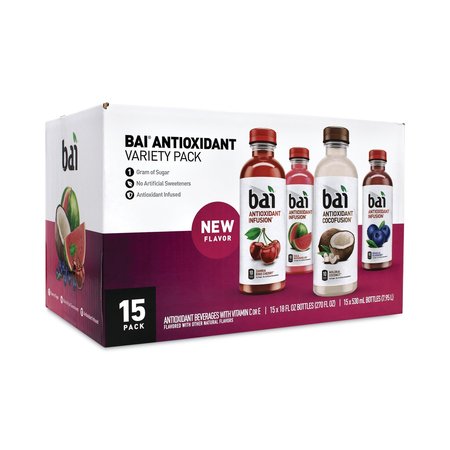 BAI Antioxidant Infused Beverage, Variety Pack, 18 oz Bottle, PK15, 15PK 2360